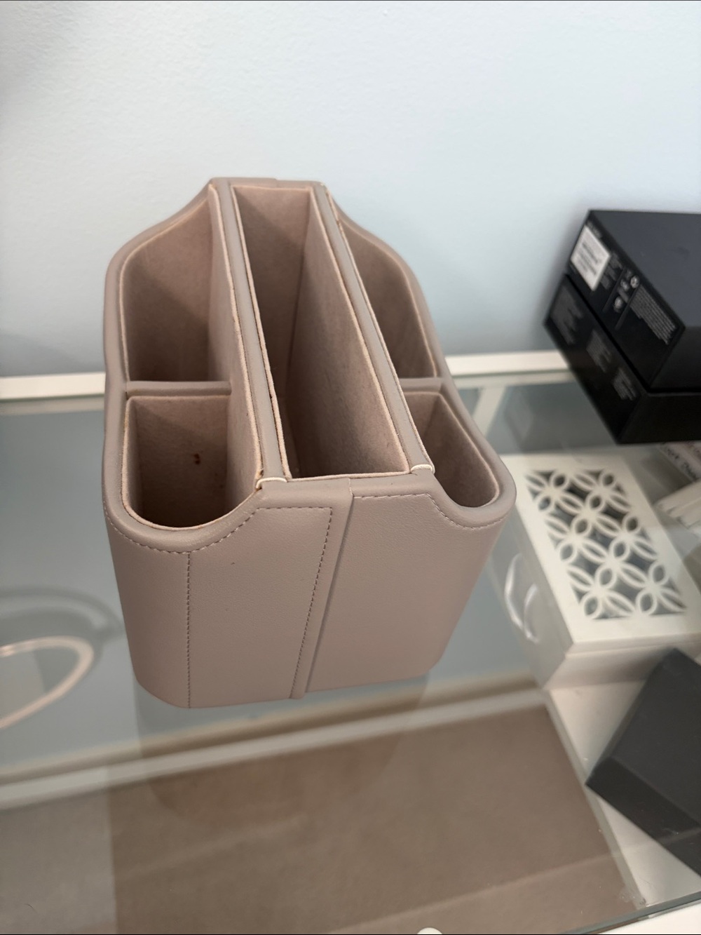 Neutral Taupe Faux Leather Desk Organizer